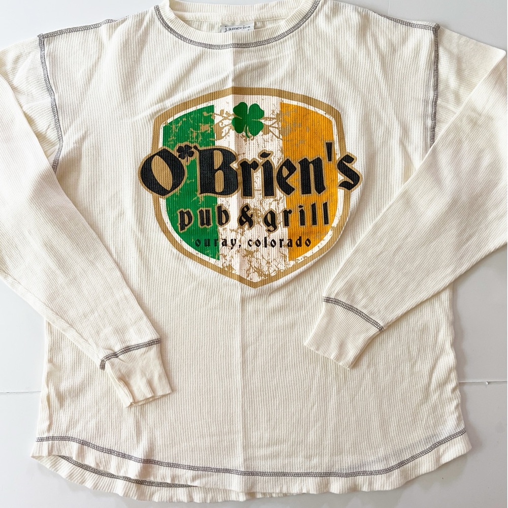 J.America Waffle Knit T Shirt Women’s XL White Creamy Colorado O’Brien’s Irish